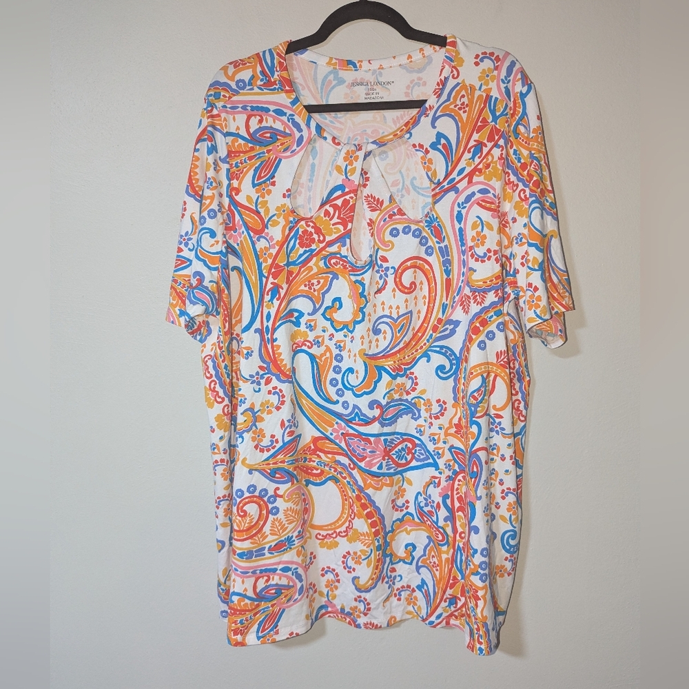 22/24 Jessica London Vibrant Paisley Unique Neckline Top